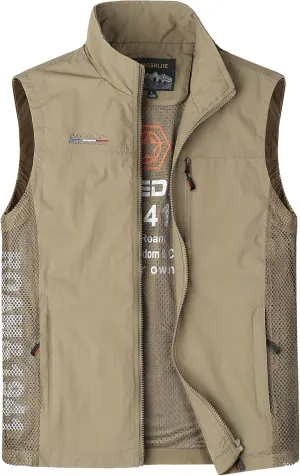 Mens Quick Dry Fishing Vests Lightweight Sleeveless Jackets with Zipper Pockets for Travel Hiking