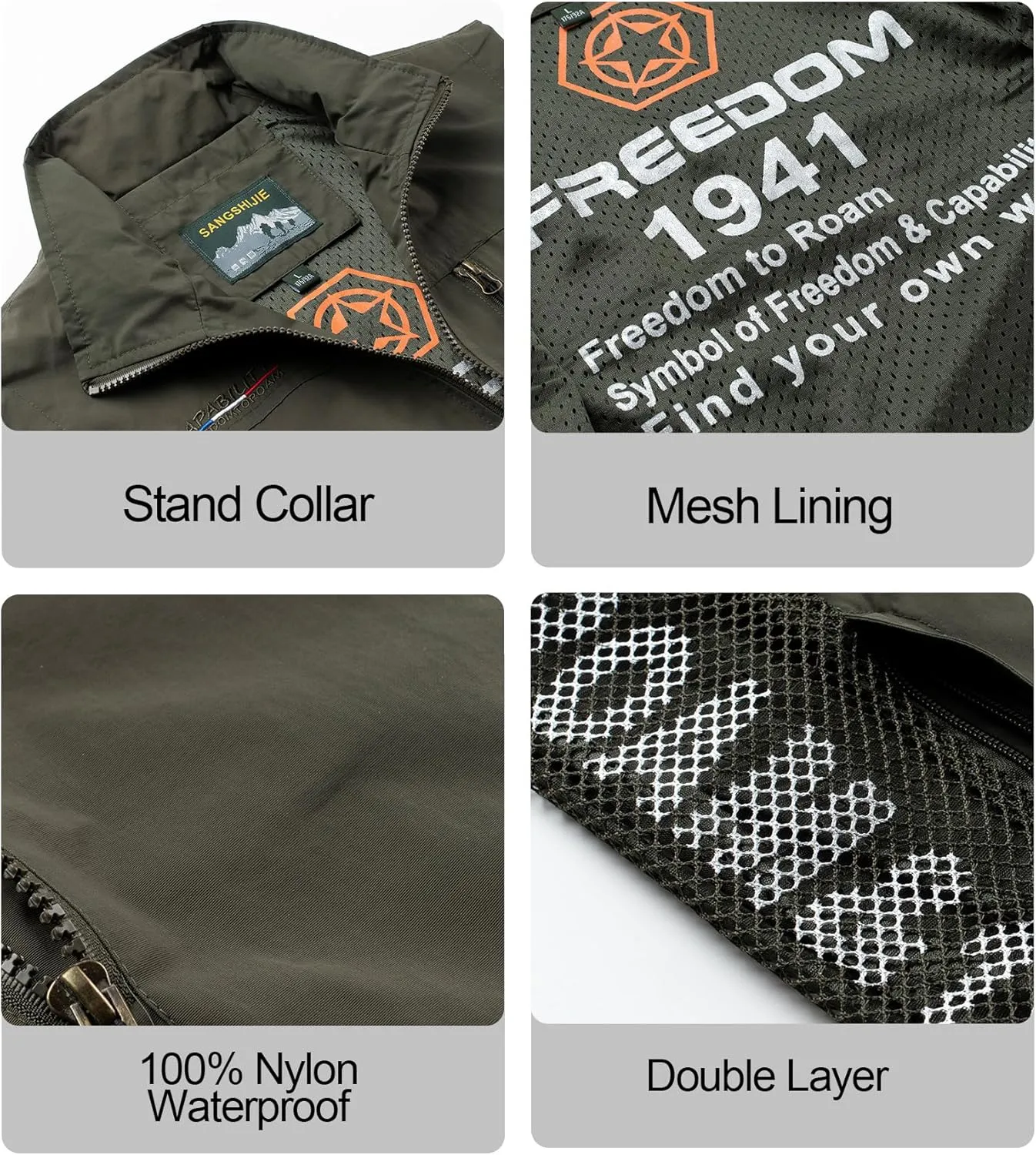 Mens Quick Dry Fishing Vests Lightweight Sleeveless Jackets with Zipper Pockets for Travel Hiking
