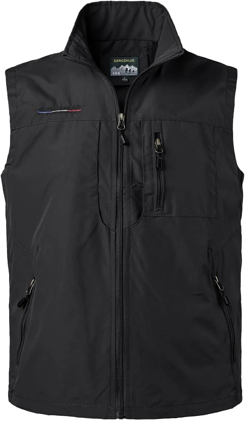 Mens Quick Dry Fishing Vests Lightweight Sleeveless Jackets with Zipper Pockets for Travel Hiking