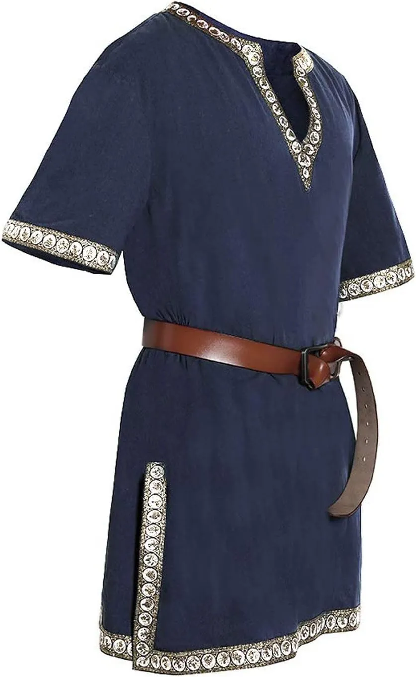 Mens Renaissance Shirts Medieval Costume Halloween Tunic Vintage Shirts Viking Knight Pirate Warrior Top with Belt Tops