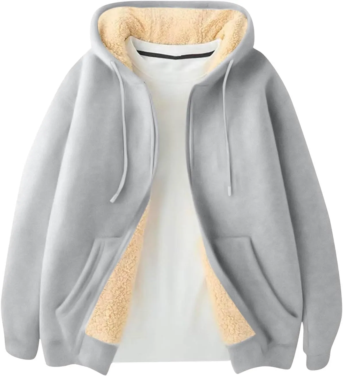 Mens Sherpa Hoodie Zip Up Thermal Thick Hoodies Winter Heavyweight Warm Hooded