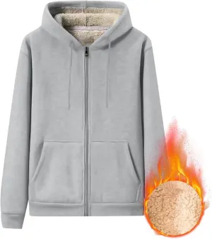 Mens Sherpa Hoodie Zip Up Thermal Thick Hoodies Winter Heavyweight Warm Hooded