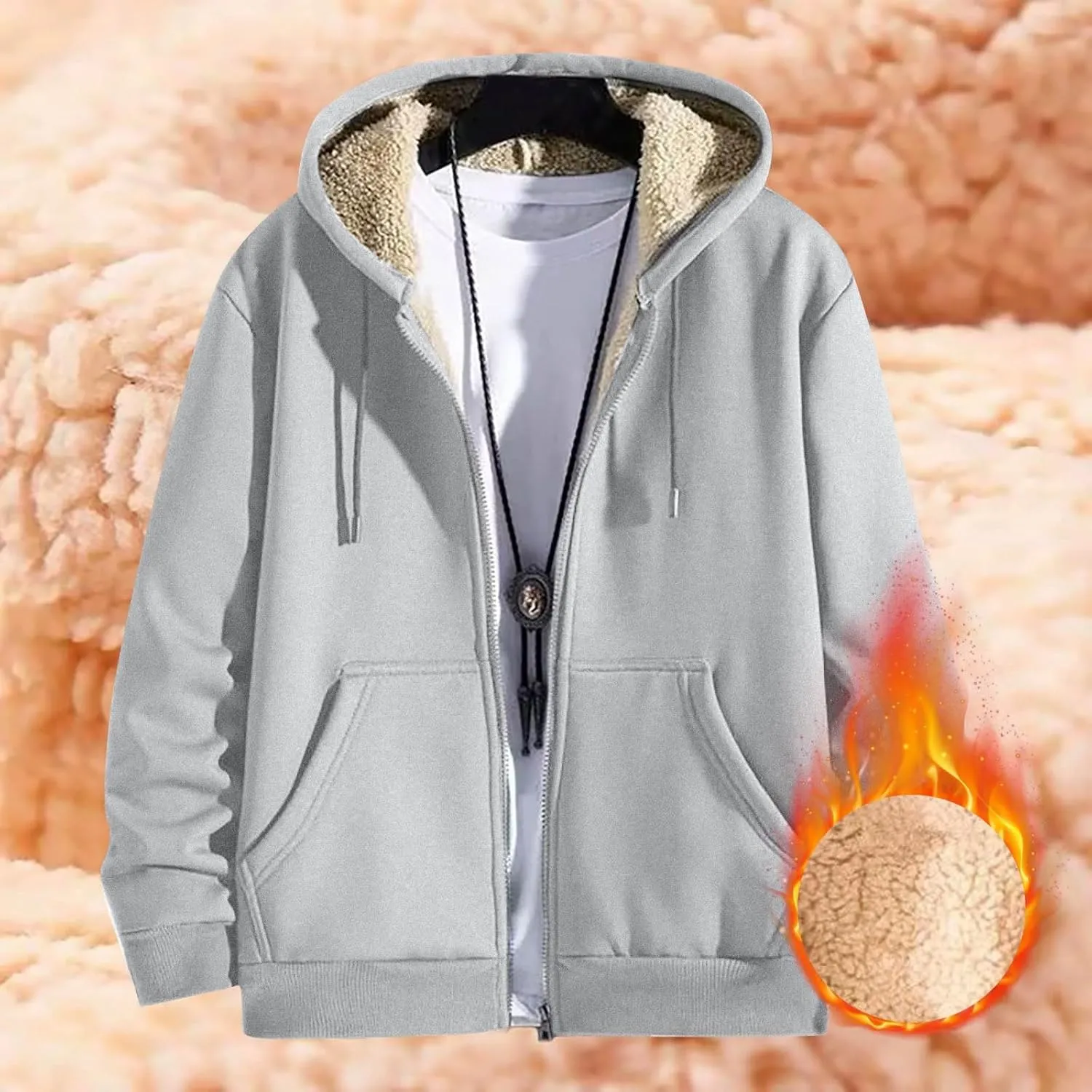 Mens Sherpa Hoodie Zip Up Thermal Thick Hoodies Winter Heavyweight Warm Hooded