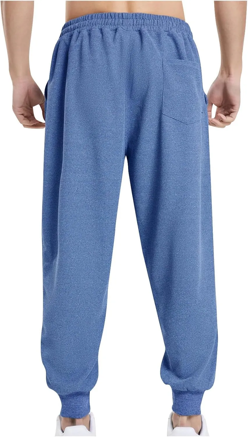 Mens Solid Sweatpants Pockets Tapered Track Athletic Slim Fit Pants for Running, Exercise, Workout, Joggering, Travel