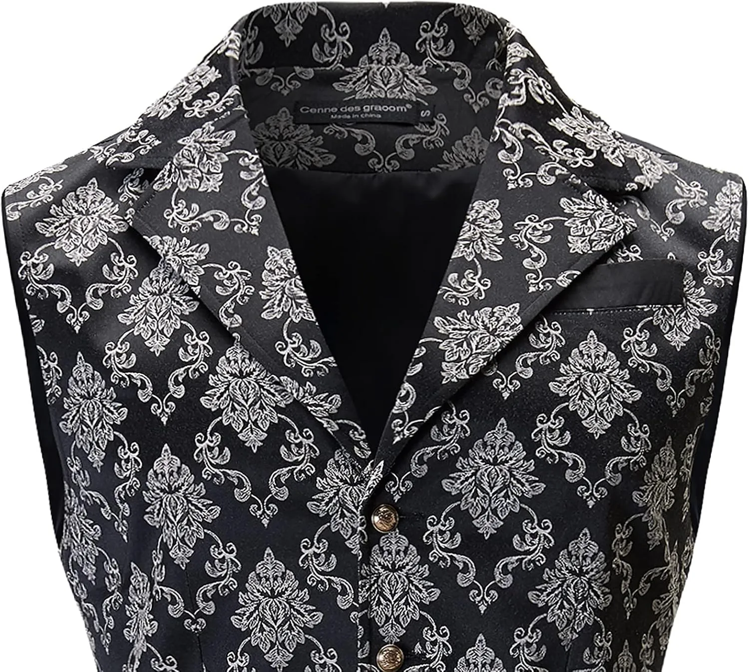 Mens Suit Vest Paisley Floral Victorian Vests Steampunk Gothic Waistcoat & bow tie Pocket Square