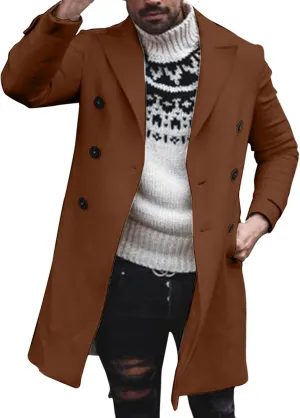 Mens Trench Coat Notched Collar Single Breasted Peacoat Winter Overcoat With Pockets Windbreaker Warm Jackets