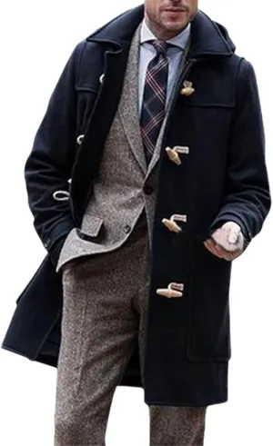 Mens Trench Coat Notched Collar Single Breasted Peacoat Winter Overcoat With Pockets Windbreaker Warm Jackets