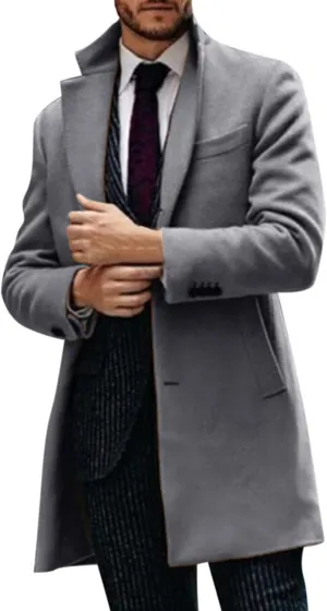 Mens Trench Coat Notched Collar Single Breasted Peacoat Winter Overcoat With Pockets Windbreaker Warm Jackets