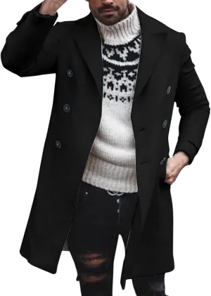 Mens Trench Coat Notched Collar Single Breasted Peacoat Winter Overcoat With Pockets Windbreaker Warm Jackets