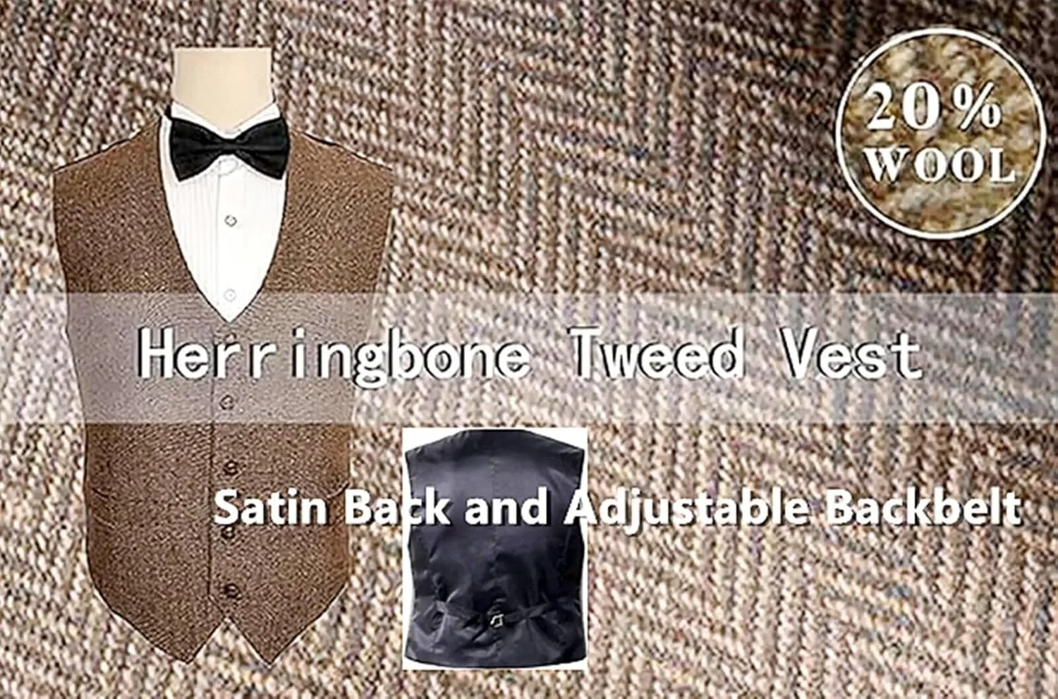 Men's Tweed Vest Herringbone Wool Waistcoat for Wedding Men Vests Formal Groom's Wear Suit Vest