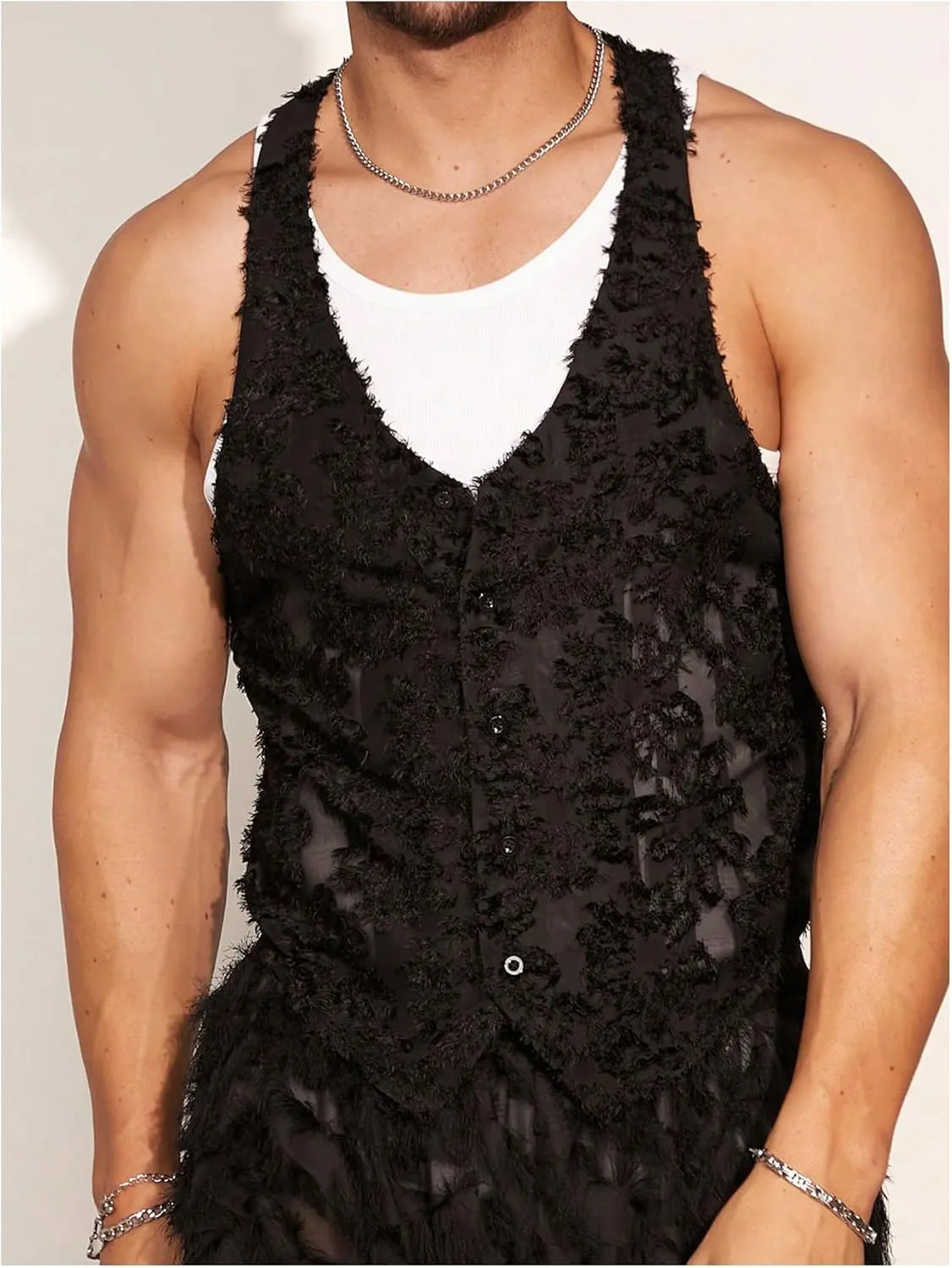 Milumia Men's Floral Vest V Neck Button Down Sleeveless Club Vests Tank Tops