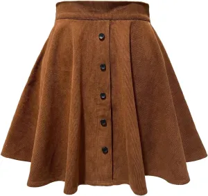 Mini Skirts for Women Summer Spring Corduroy Pleated Ruffle Short Skirt Sweet Single Button High Waist Skirt Dress