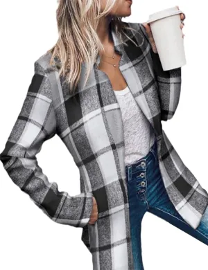 Moonetto Womens Warm Slim Fit Pea Coats Notched Lapel Collar Open Front Flannel Trench Coats