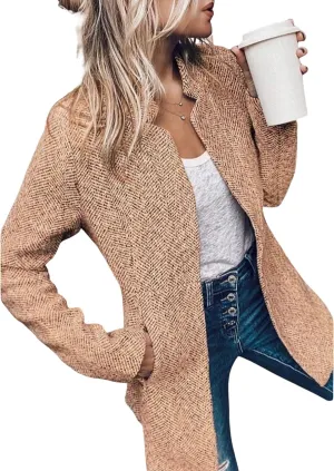 Moonetto Womens Warm Slim Fit Pea Coats Notched Lapel Collar Open Front Flannel Trench Coats
