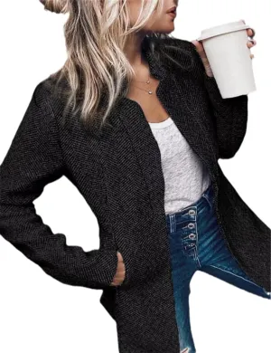 Moonetto Womens Warm Slim Fit Pea Coats Notched Lapel Collar Open Front Flannel Trench Coats