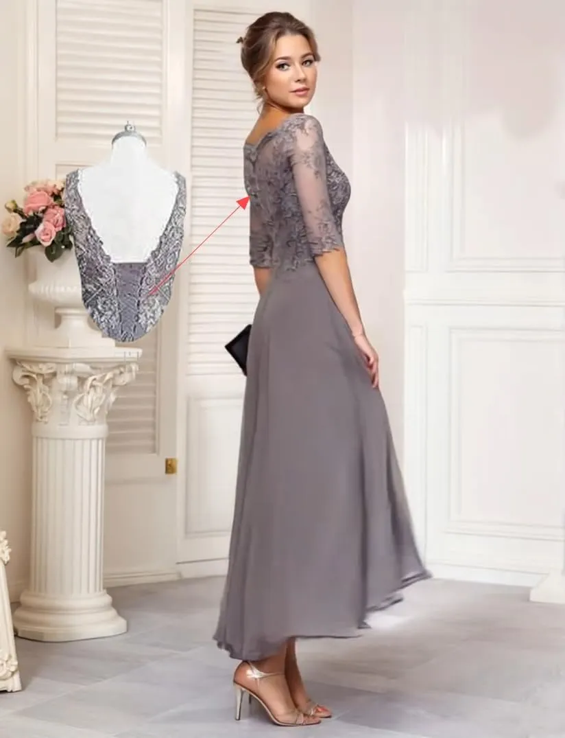 Mother of The Bride Dresses for Wedding 2025 Chiffon Short Sleeves Long Chiffon Lace Appliques Formal Evening Dress