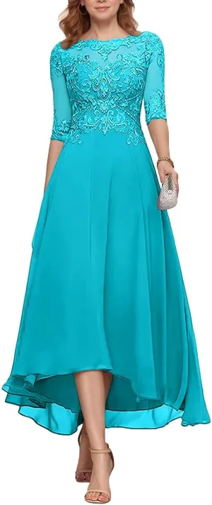 Mother of The Bride Dresses for Wedding 2025 Chiffon Short Sleeves Long Chiffon Lace Appliques Formal Evening Dress