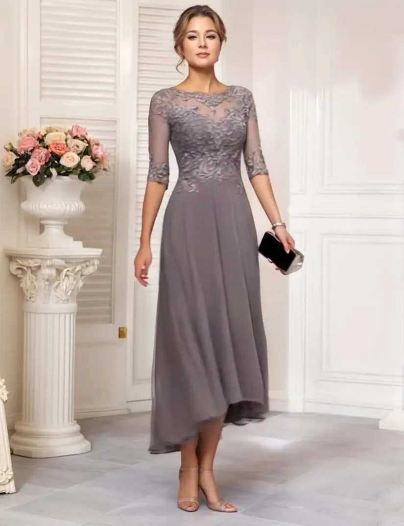 Mother of The Bride Dresses for Wedding 2025 Chiffon Short Sleeves Long Chiffon Lace Appliques Formal Evening Dress