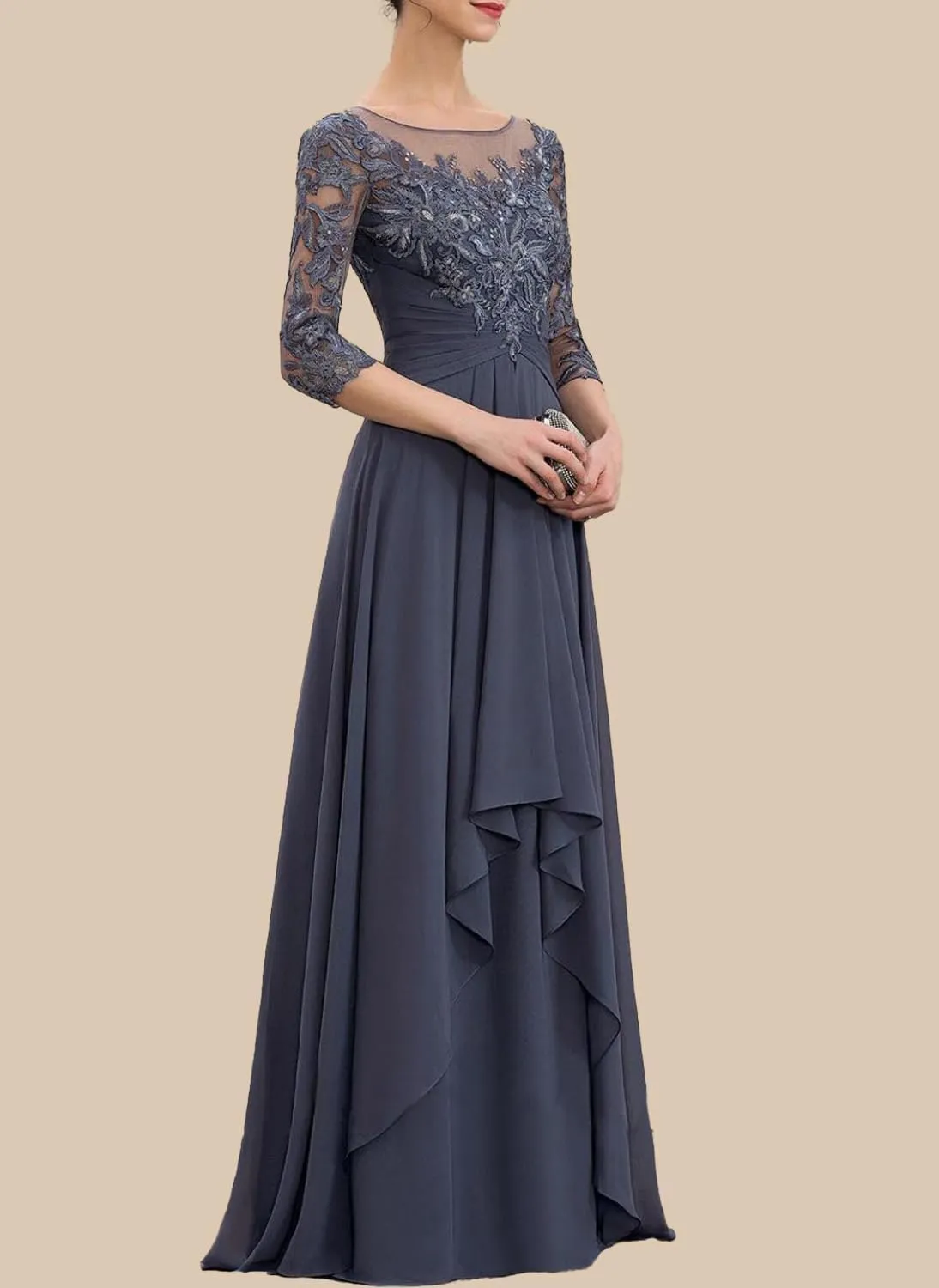 Mother of The Bride Dresses for Wedding Long Sleeves Lace Formal Evening Dress Ruffles Mother of Groom Dresses YB20