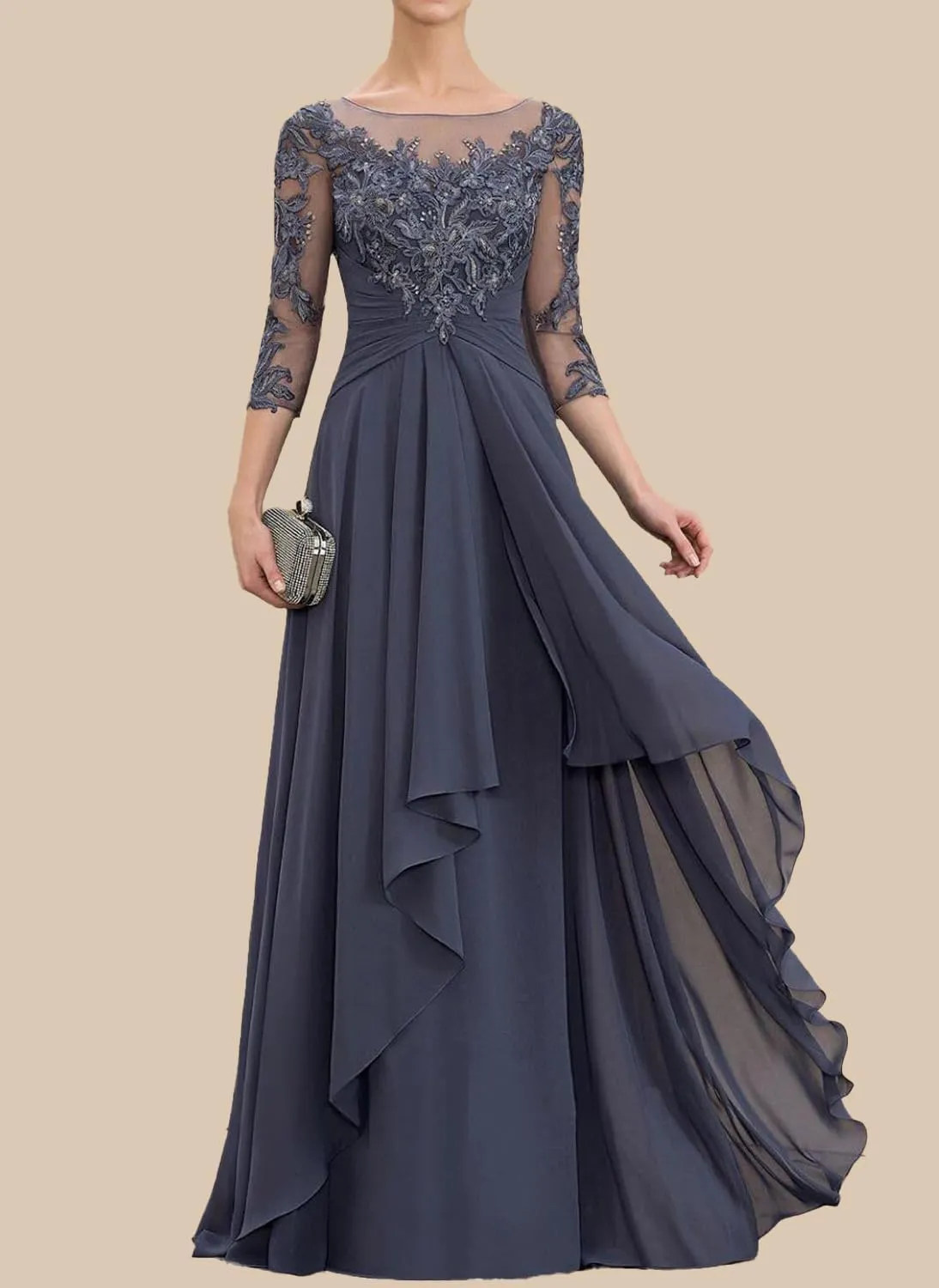 Mother of The Bride Dresses for Wedding Long Sleeves Lace Formal Evening Dress Ruffles Mother of Groom Dresses YB20