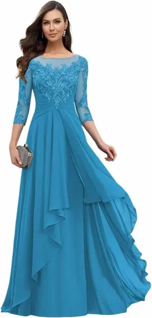 Mother of The Bride Dresses for Wedding Long Sleeves Lace Formal Evening Dress Ruffles Mother of Groom Dresses YB20