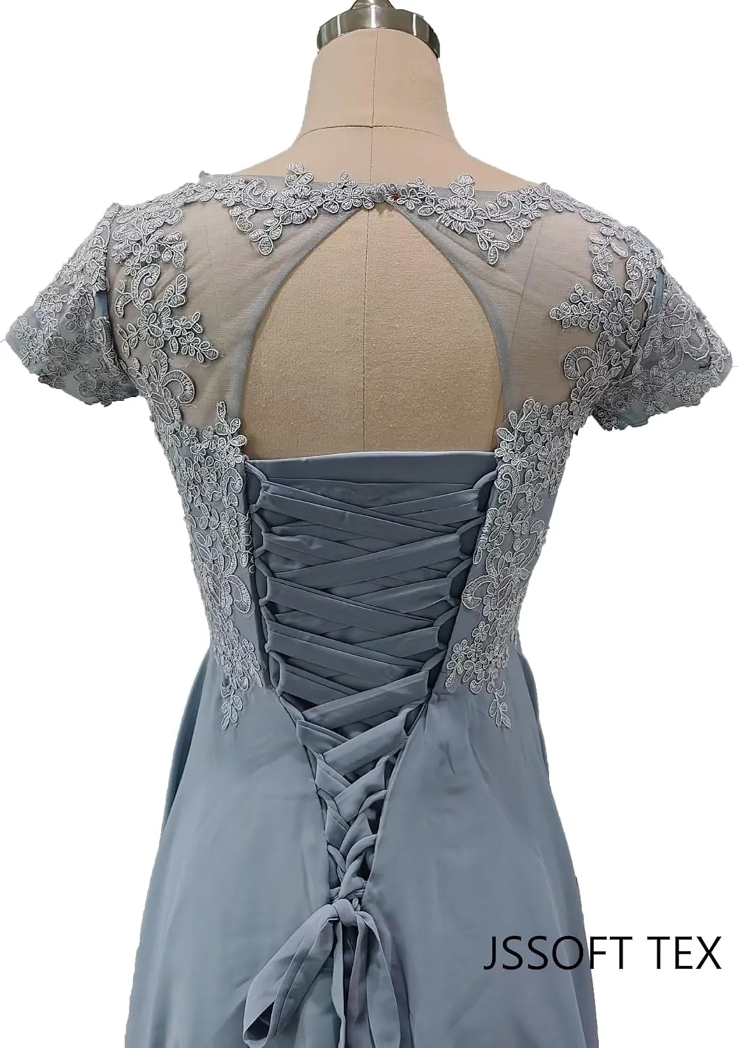 Mother of The Bride Dresses Lace Appliques Formal Evening Party Prom Gown Chiffon Short Sleeve A-Line DR0201R