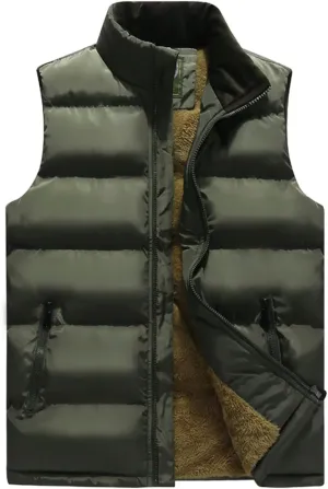 Msmsse Men's Winter Outerwear Vests Puffer Fleece Lined Quilted Vest Casual Sleeveless Jacket