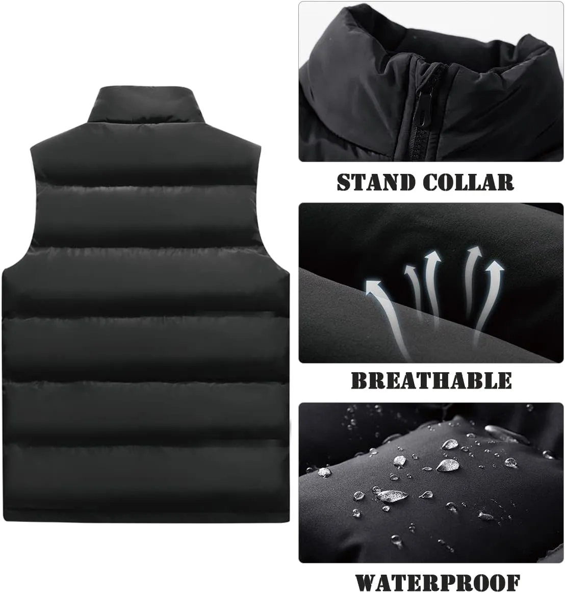 Msmsse Men's Winter Outerwear Vests Puffer Fleece Lined Quilted Vest Casual Sleeveless Jacket