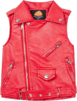 Mud Kingdom Kids Boys Faux Leather Motorcycle Vests PU Sleeveless Zipper Multi-pocket Fashion