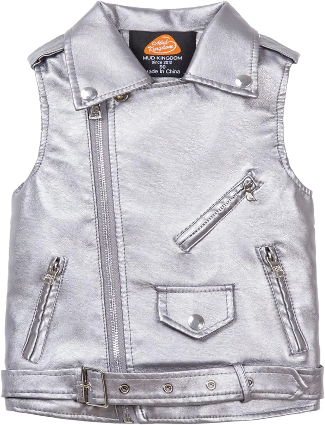 Mud Kingdom Kids Boys Faux Leather Motorcycle Vests PU Sleeveless Zipper Multi-pocket Fashion