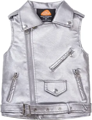 Mud Kingdom Kids Boys Faux Leather Motorcycle Vests PU Sleeveless Zipper Multi-pocket Fashion