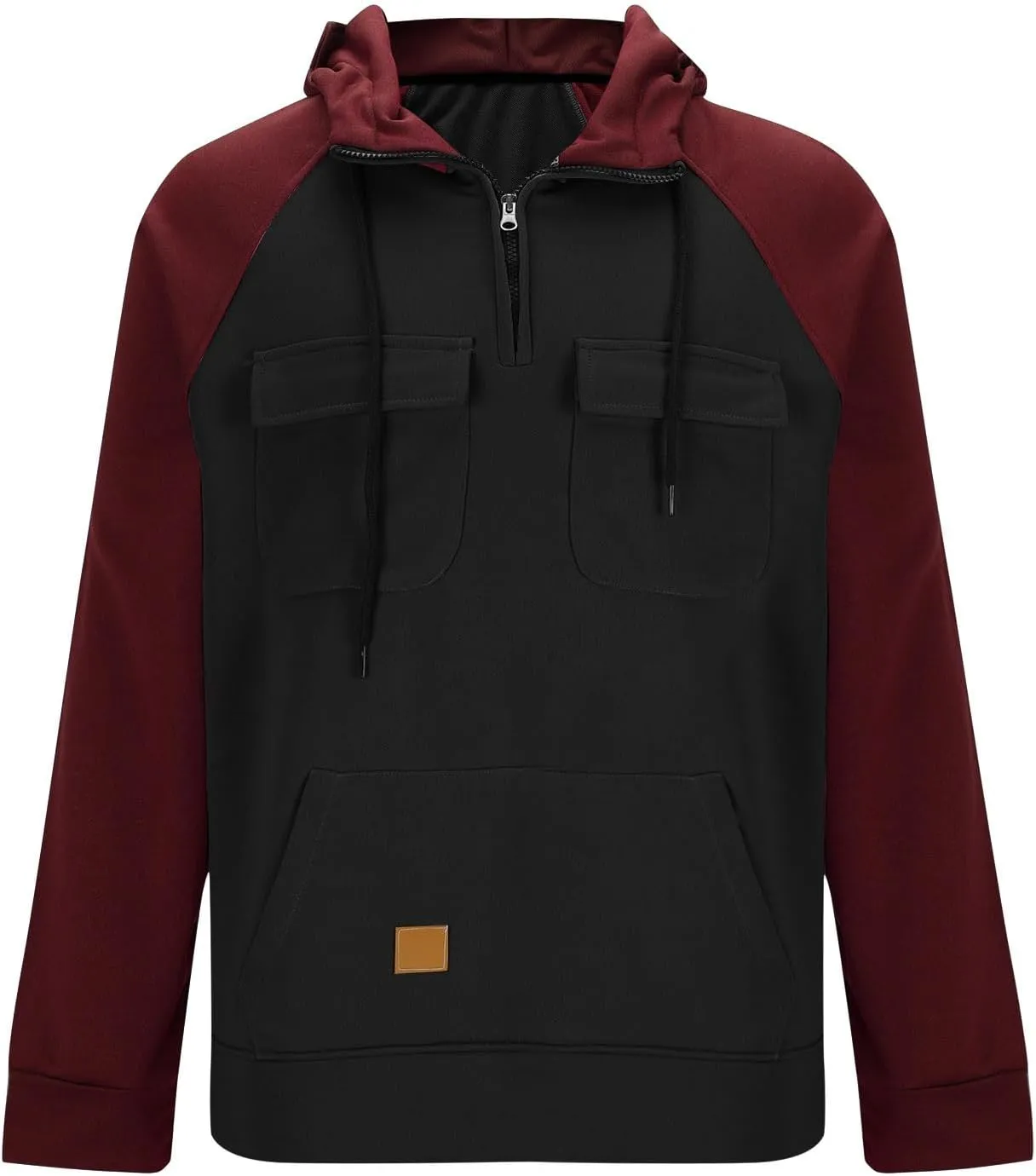 Muscularfit Mens Big and Tall Hoodies Casual Long Sleeve Multi Pockets Cargo Quarter Zip Pullover Sweatshirt Drawstring Shirt