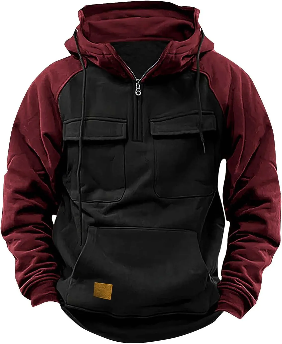 Muscularfit Mens Big and Tall Hoodies Casual Long Sleeve Multi Pockets Cargo Quarter Zip Pullover Sweatshirt Drawstring Shirt