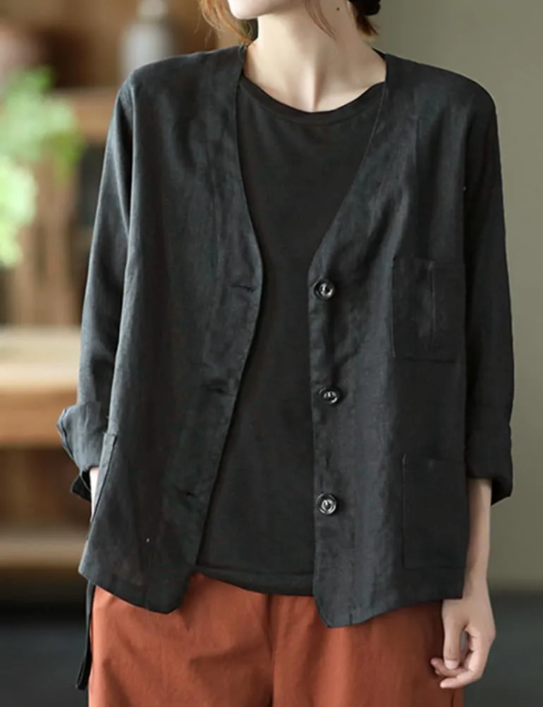 Mywinway Linen Blazer Women Summer Spring Cotton Lightweight Casual Jackets Button Down Oversized Blazer