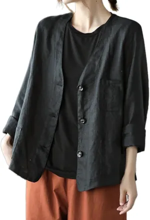 Mywinway Linen Blazer Women Summer Spring Cotton Lightweight Casual Jackets Button Down Oversized Blazer
