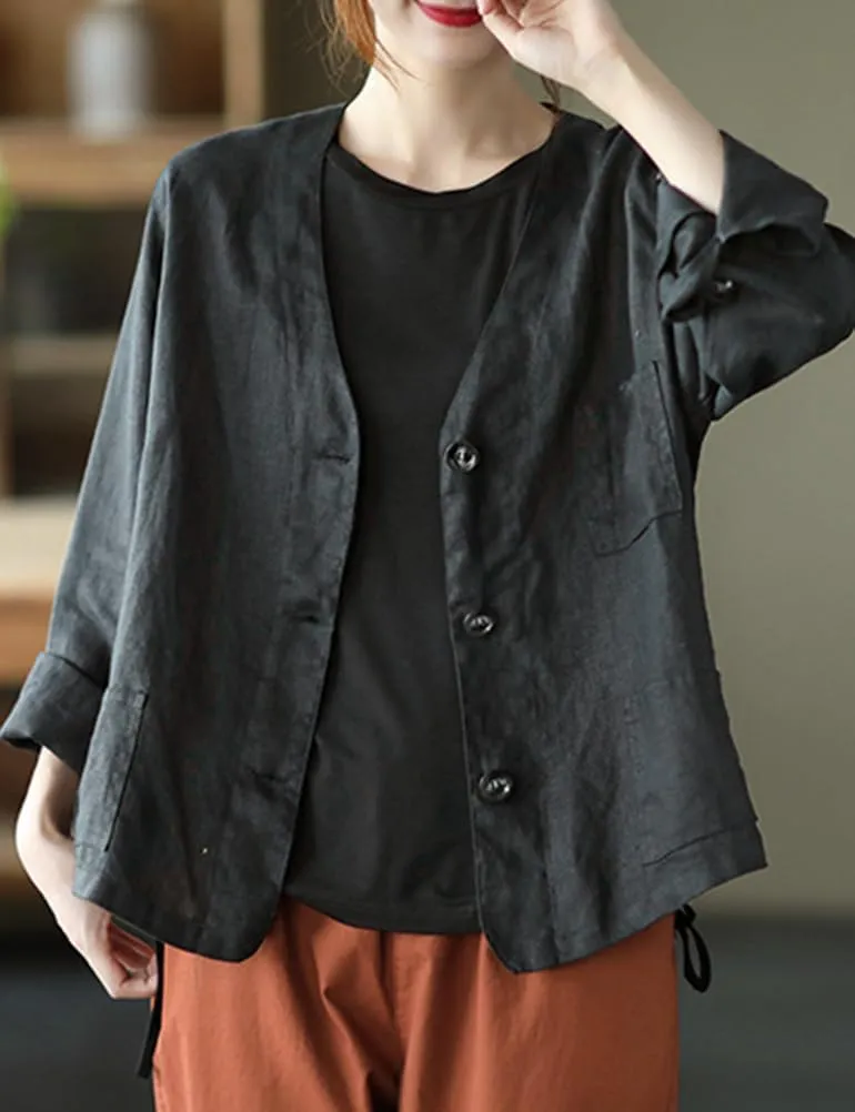 Mywinway Linen Blazer Women Summer Spring Cotton Lightweight Casual Jackets Button Down Oversized Blazer