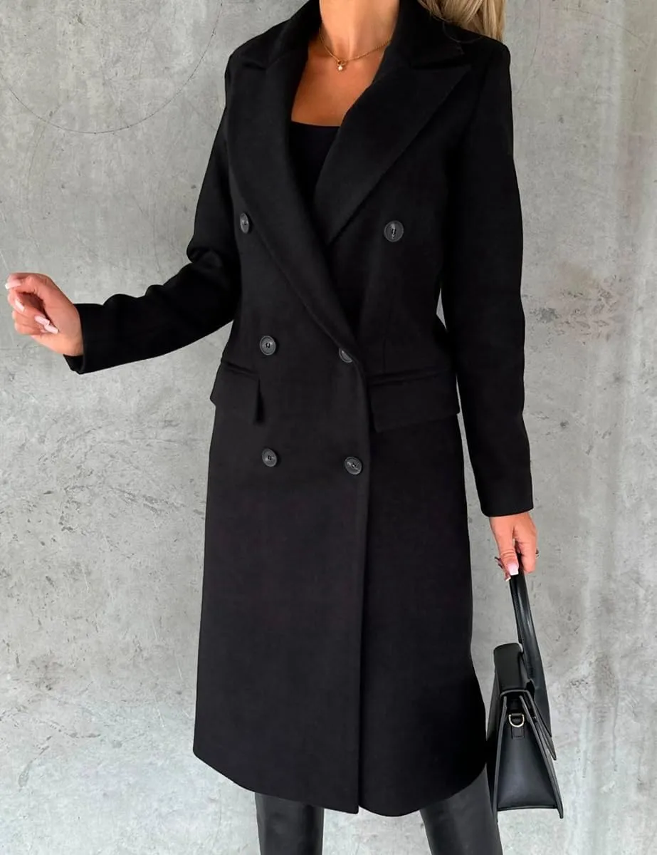 Mywinway Long Wool Coats for Women Fall Winter Trendy Jackets Double Breasted Peacoat Trench Coat