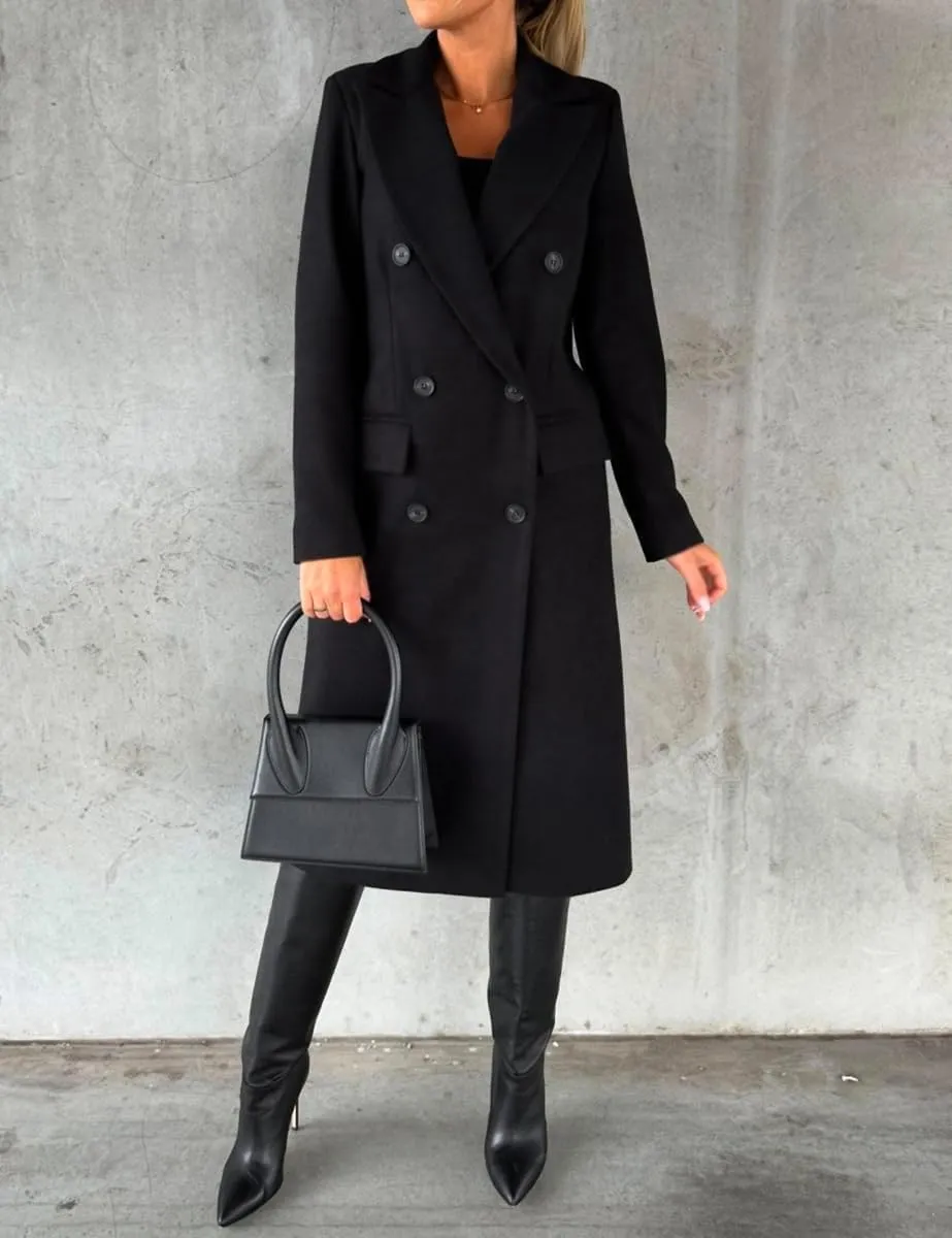 Mywinway Long Wool Coats for Women Fall Winter Trendy Jackets Double Breasted Peacoat Trench Coat