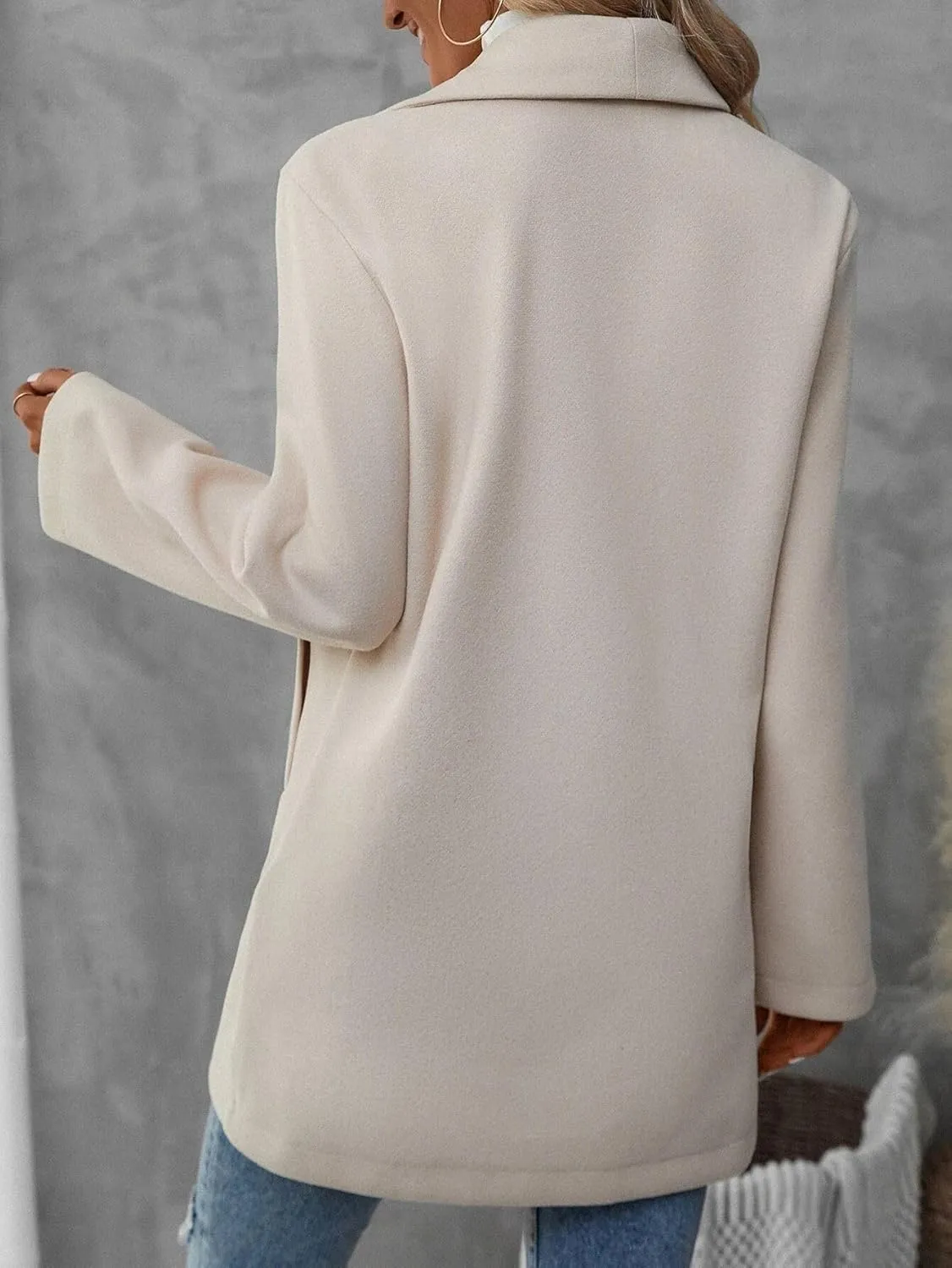 Mywinway Wool Coats for Women 2024 Fall Winter Peacoat Blazer Jackets Trendy Midi Long Trench Coat Outwear