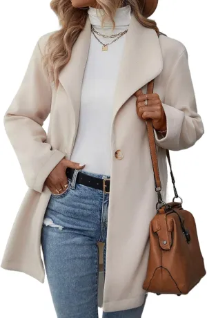 Mywinway Wool Coats for Women 2024 Fall Winter Peacoat Blazer Jackets Trendy Midi Long Trench Coat Outwear