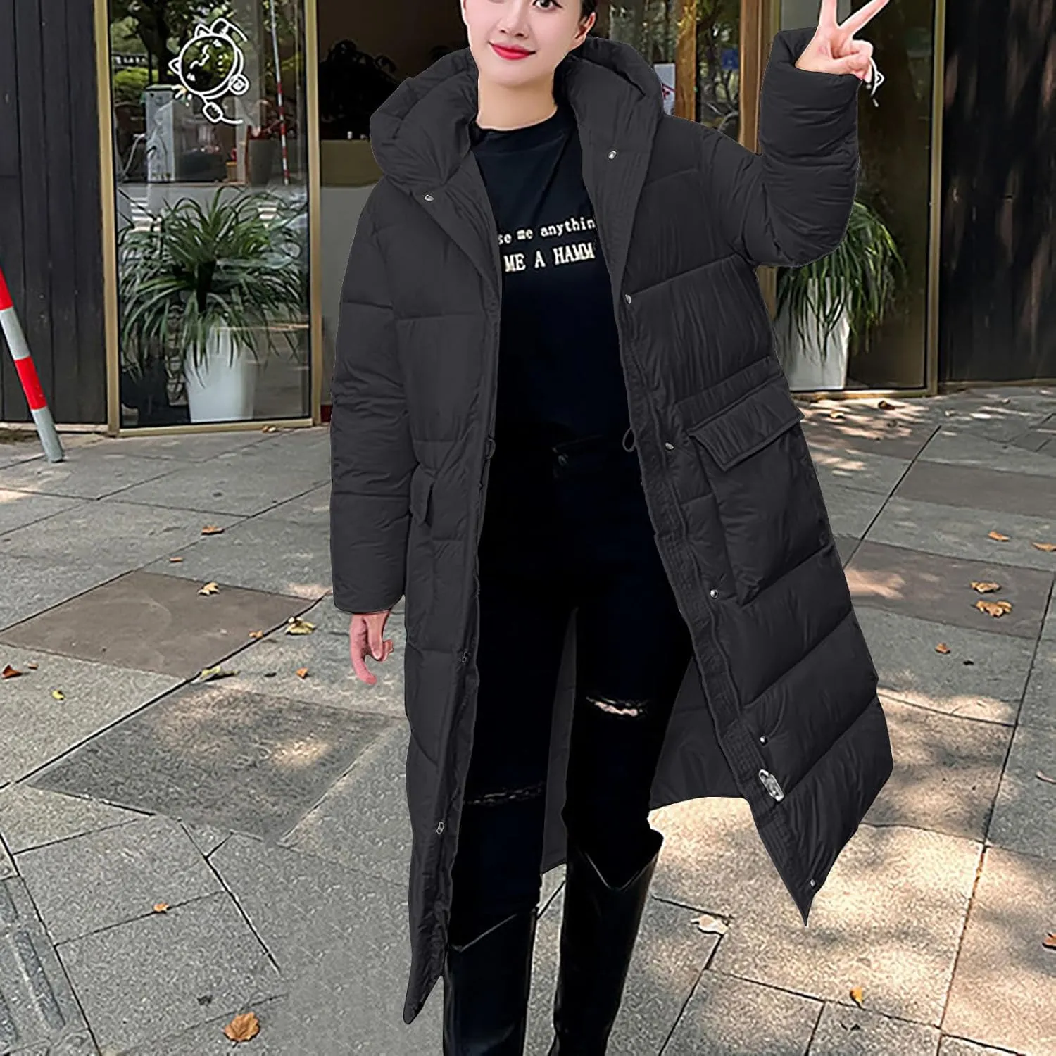 NATHGAM Long Down Winter Coats for Women Winter Thick Padded Down Coats with Hood Cotton-Padded Jacket Trendy Teen Outwear