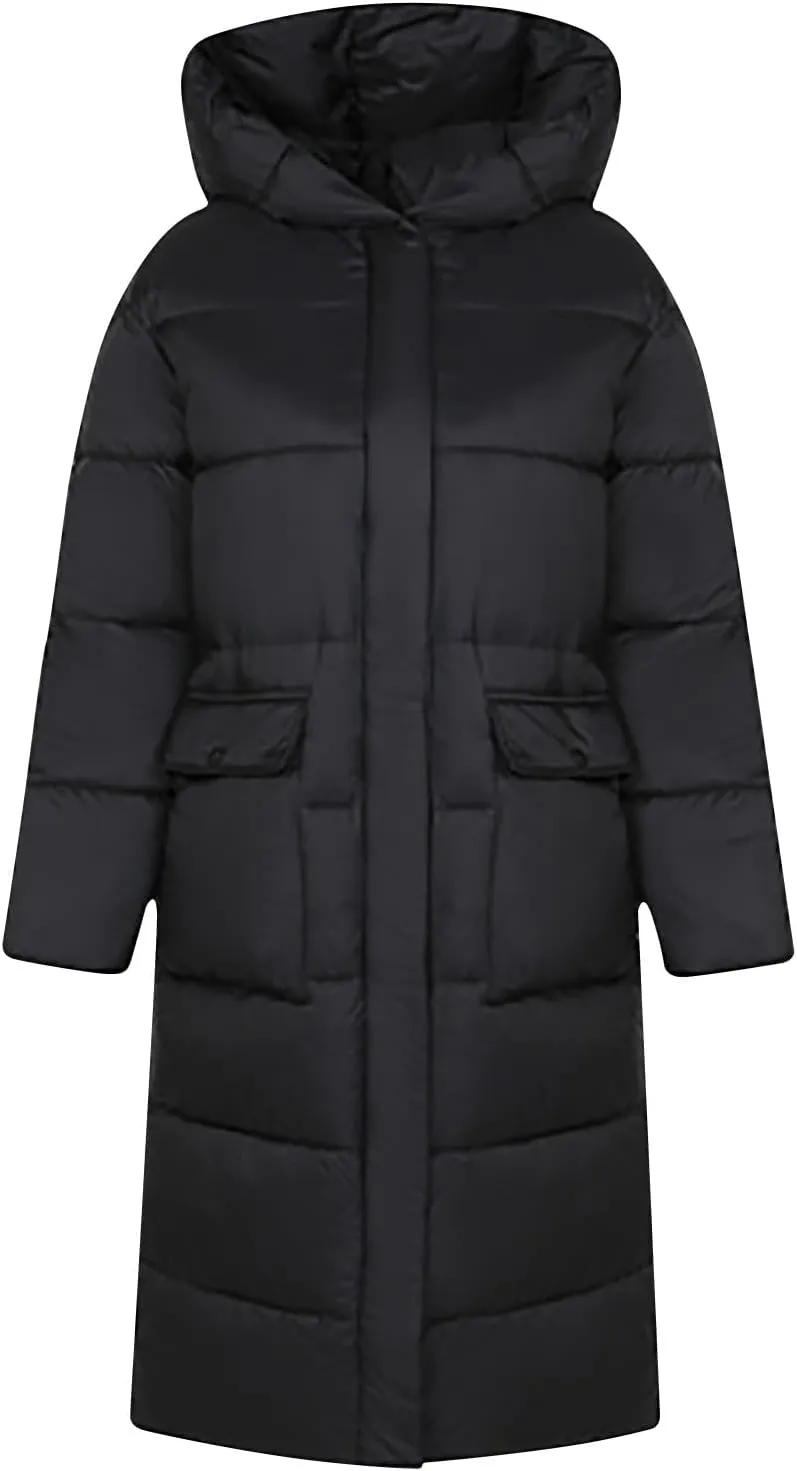 NATHGAM Long Down Winter Coats for Women Winter Thick Padded Down Coats with Hood Cotton-Padded Jacket Trendy Teen Outwear