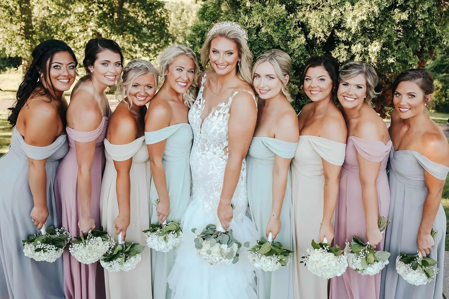 Off Shoulder Bridesmaid Dresses Long with Pockets 2024 Chiffon A Line Formal Dress for Women Wedding