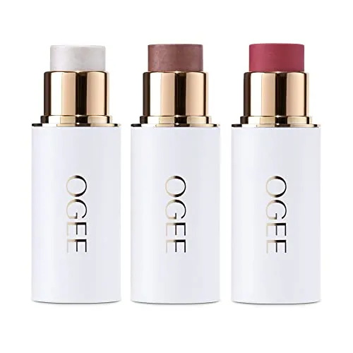 Ogee Face Stick Trio - Contour Stick Makeup Collection - Certified Organic Bronzer, Blush Stick, and Highlighter Stick for a Flawless Look