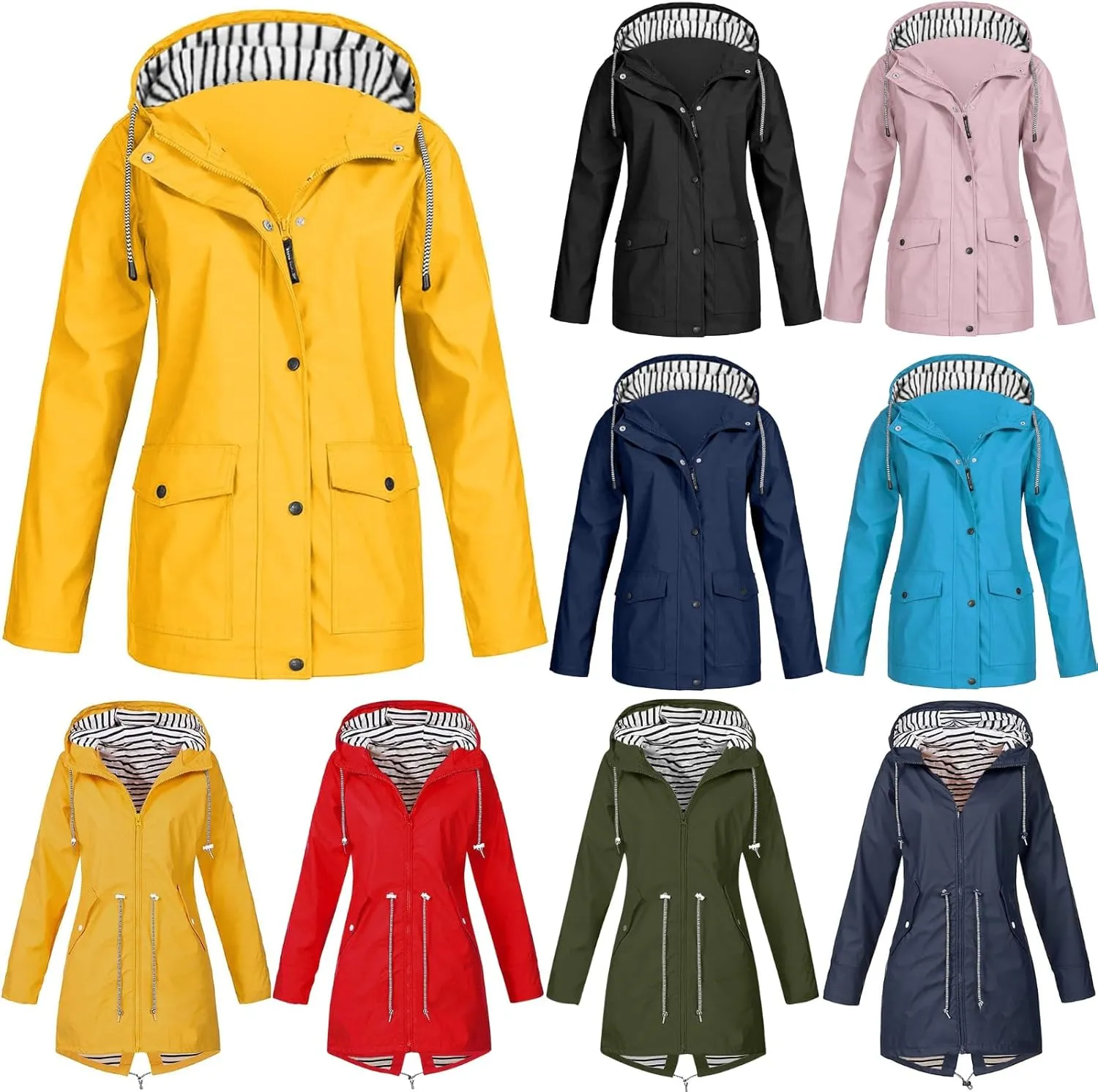 OIOLOYJM Yellow Rain Jacket Womens Waterproof with Hood Rain Coat with Hood Women Plus Size Winter Coats for Women Raincoats