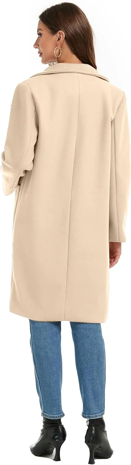 Omoone Women's Notched Lapel Wool Coats Mid Long Button Pea Coats Warm Thicken Trench Jacket