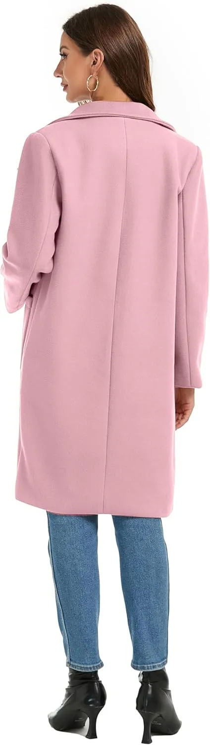 Omoone Women's Notched Lapel Wool Coats Mid Long Button Pea Coats Warm Thicken Trench Jacket