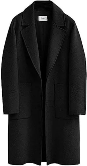 Omoone Women's Notched Lapel Wool Coats Mid Long Button Pea Coats Warm Thicken Trench Jacket