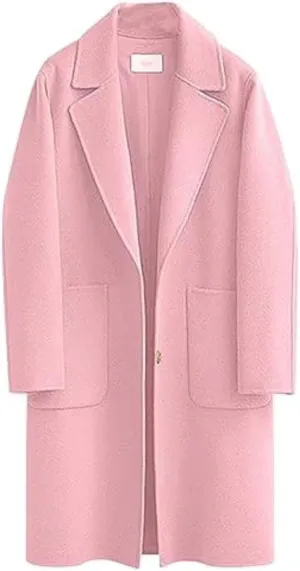 Omoone Women's Notched Lapel Wool Coats Mid Long Button Pea Coats Warm Thicken Trench Jacket