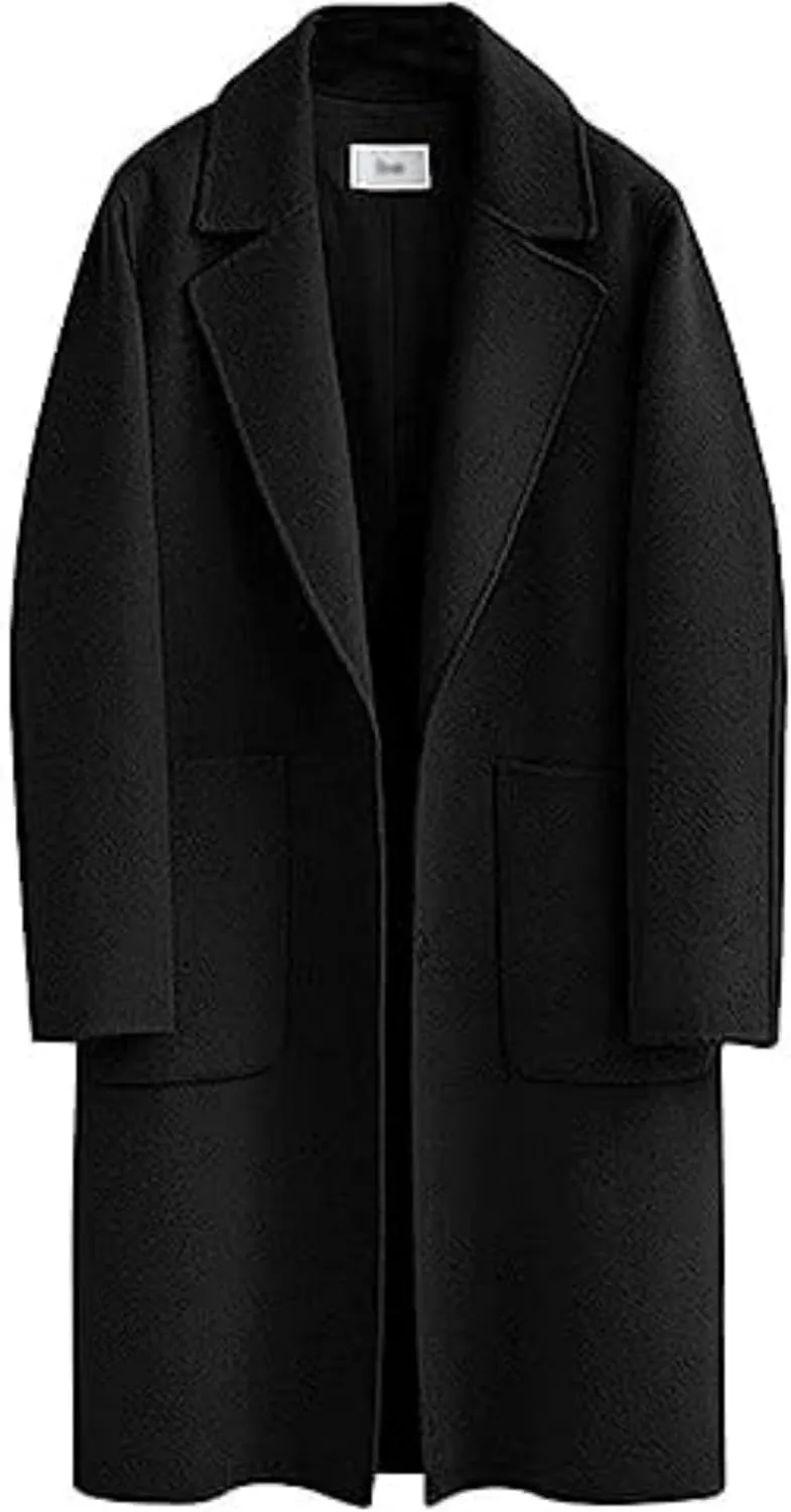 Omoone Women's Notched Lapel Wool Coats Mid Long Button Pea Coats Warm Thicken Trench Jacket